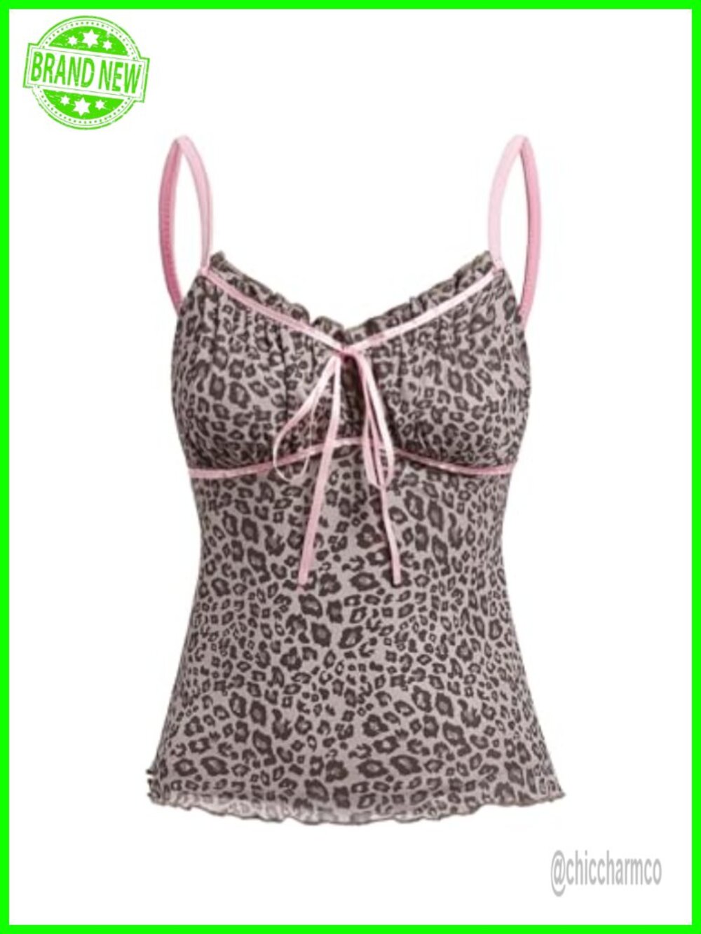 Coquette Leopard Camisole Spaghetti Strap Bow Mesh Y2K Tank Top